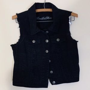 Distressed Black Denim Vest Size Small-Medium